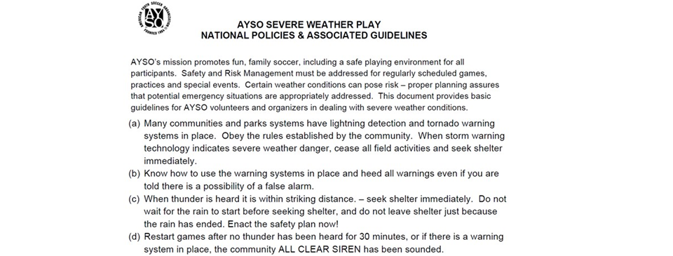 AYSO Severe Weather Policy 